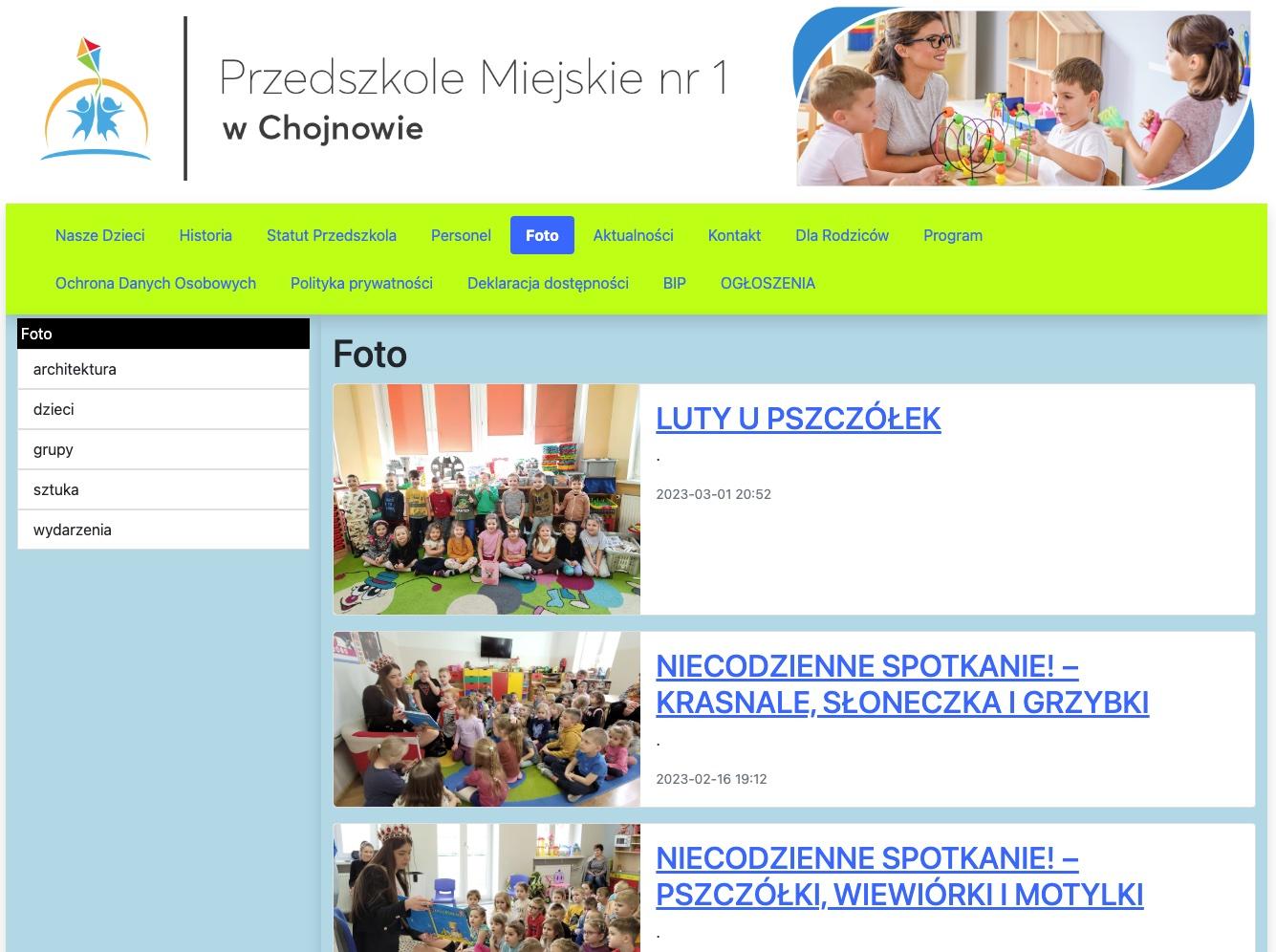 zrzut ekranu witryny https://przedszkole1.chojnow.eu